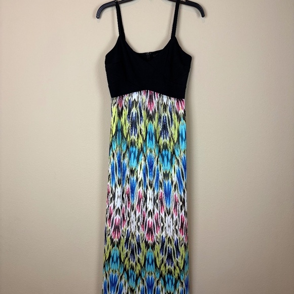NWT Nicole by Nicole Miller Black Empire Waist with Colorful Print Maxi Dress - Picture 1 of 9